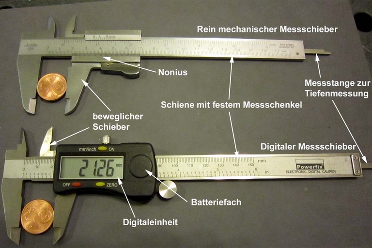 Mit Messschieber / Schieblehre messen und das Messgerät ablesen