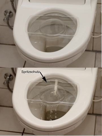 Erstinbetriebnahme Dusch-WC-Aufsatz unter Anwendung eines Spritzschutzes